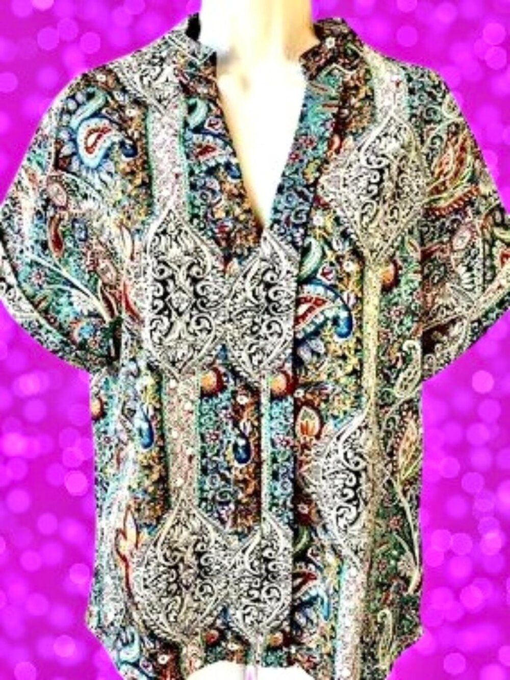 SHEIN Blouse Top V-Neck Cuffed Short Sleeve Floral